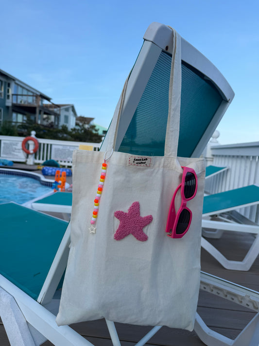 Starfish punch needle tote bag