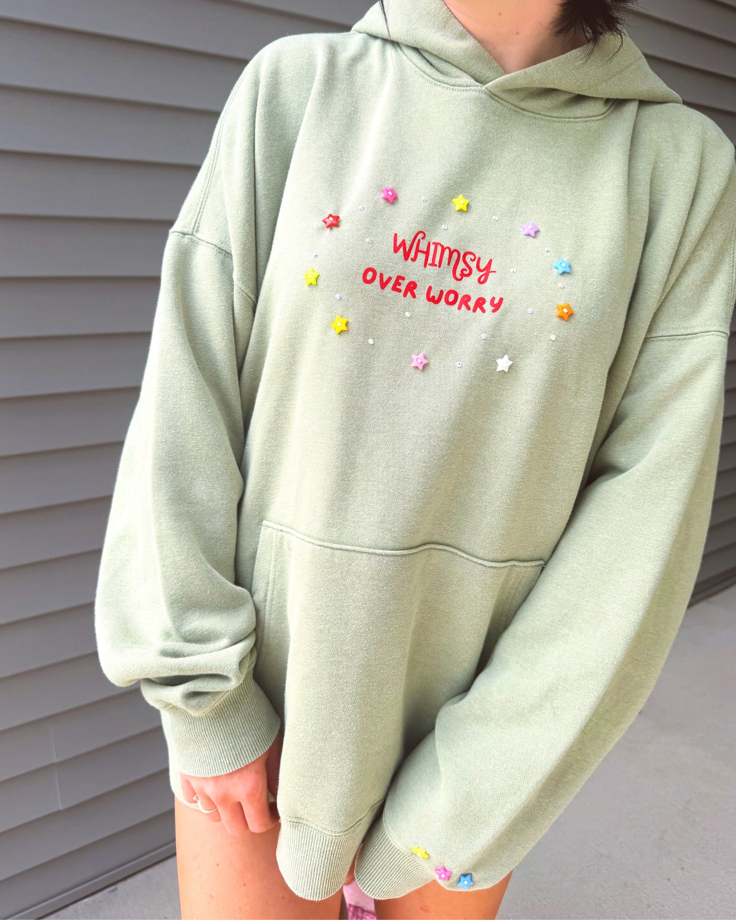 Dusty Green Oversized Whimsy Button Hoodie