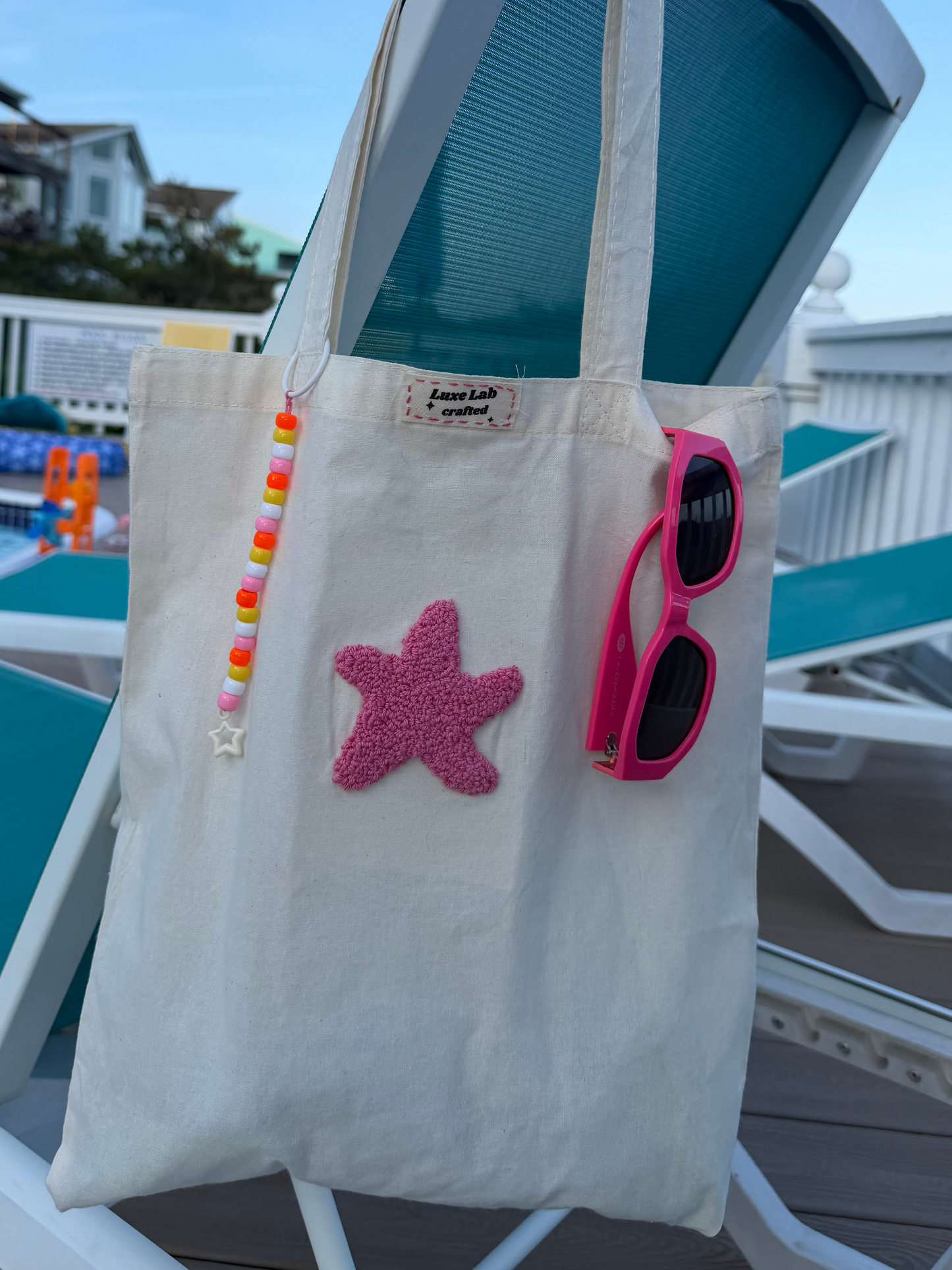 Starfish punch needle tote bag