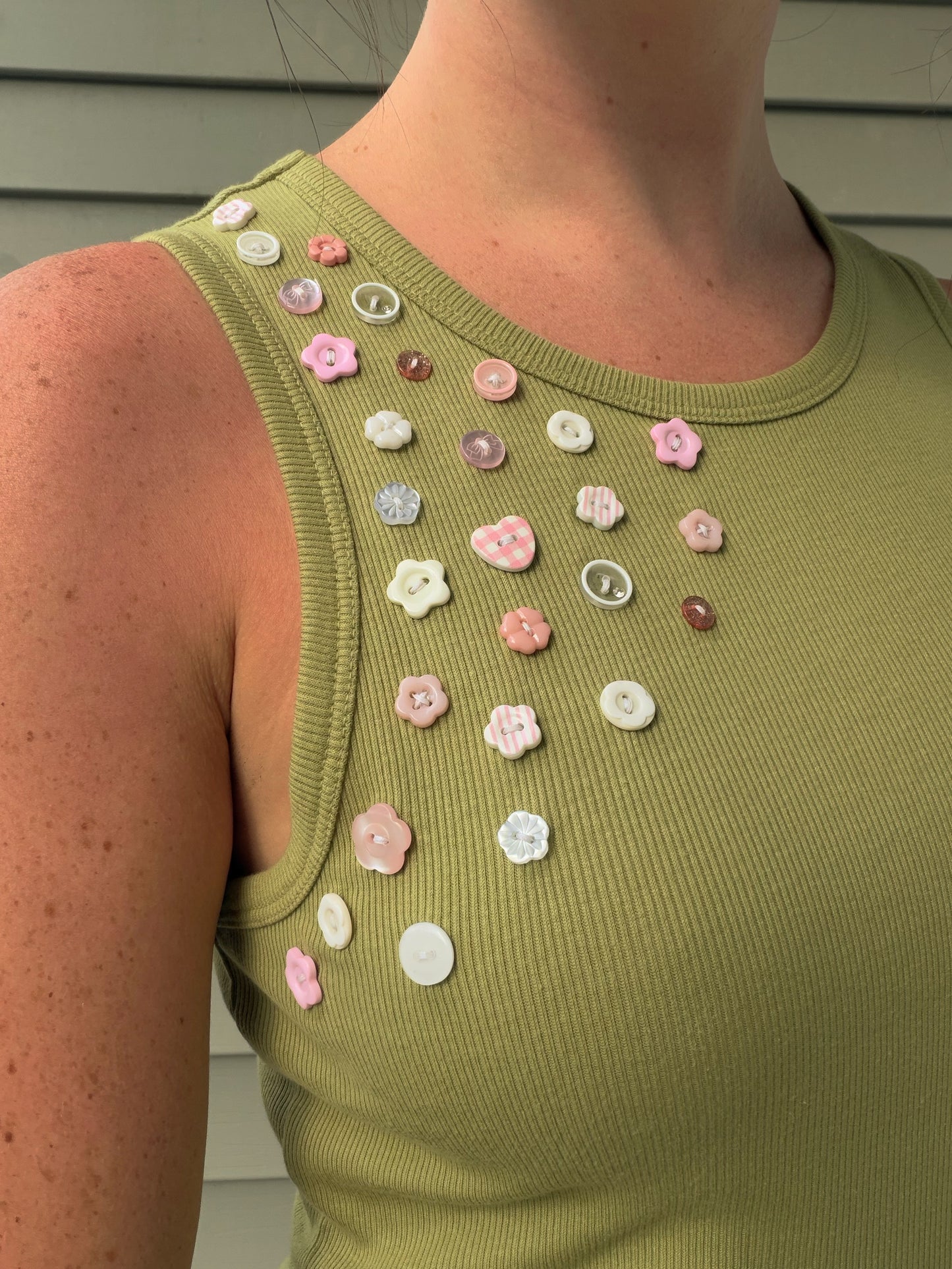 Pink Floral Button Tank Top