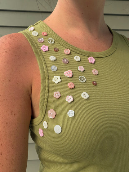 Pink Floral Button Tank Top
