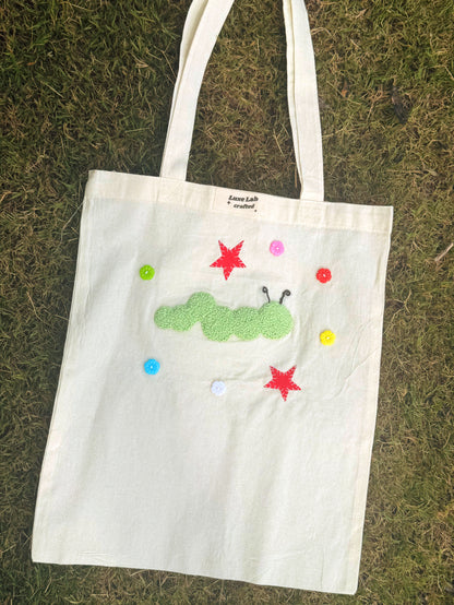 Punch Needle Caterpillar Tote Bag