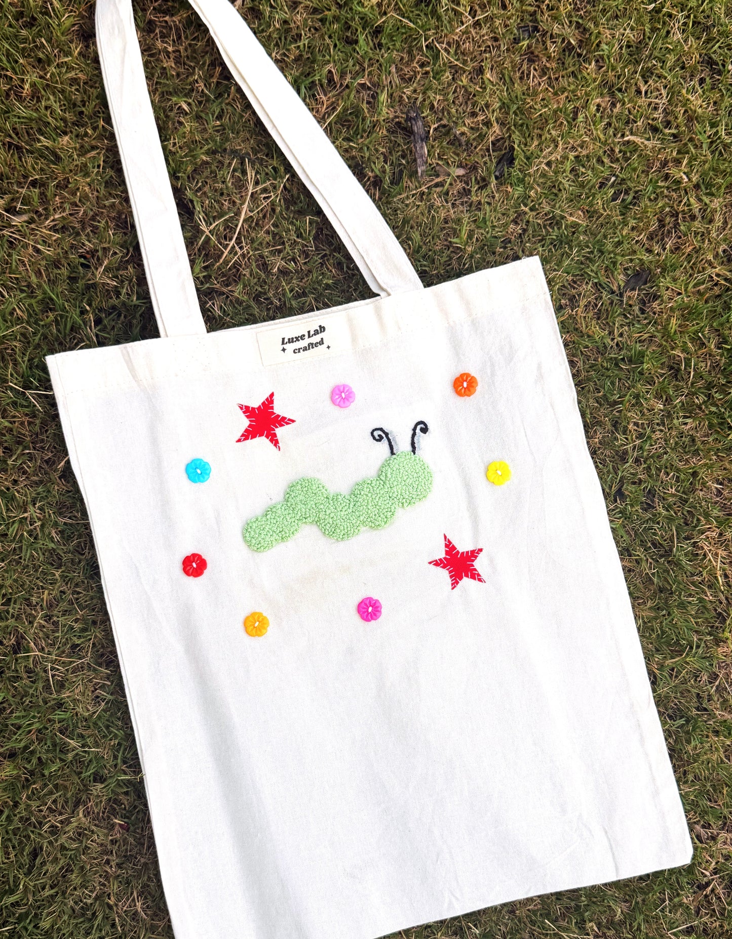 Punch Needle Caterpillar Tote Bag