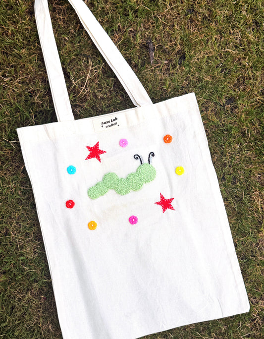 Punch Needle Caterpillar Tote Bag