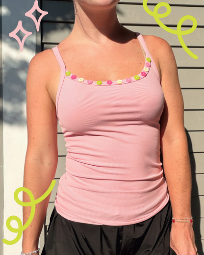 Flower Button Tank Top