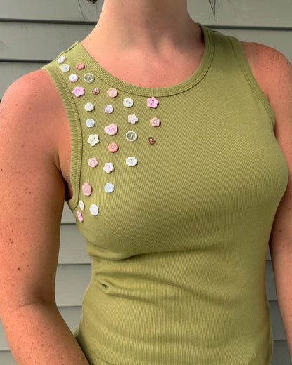 Pink Floral Button Tank Top