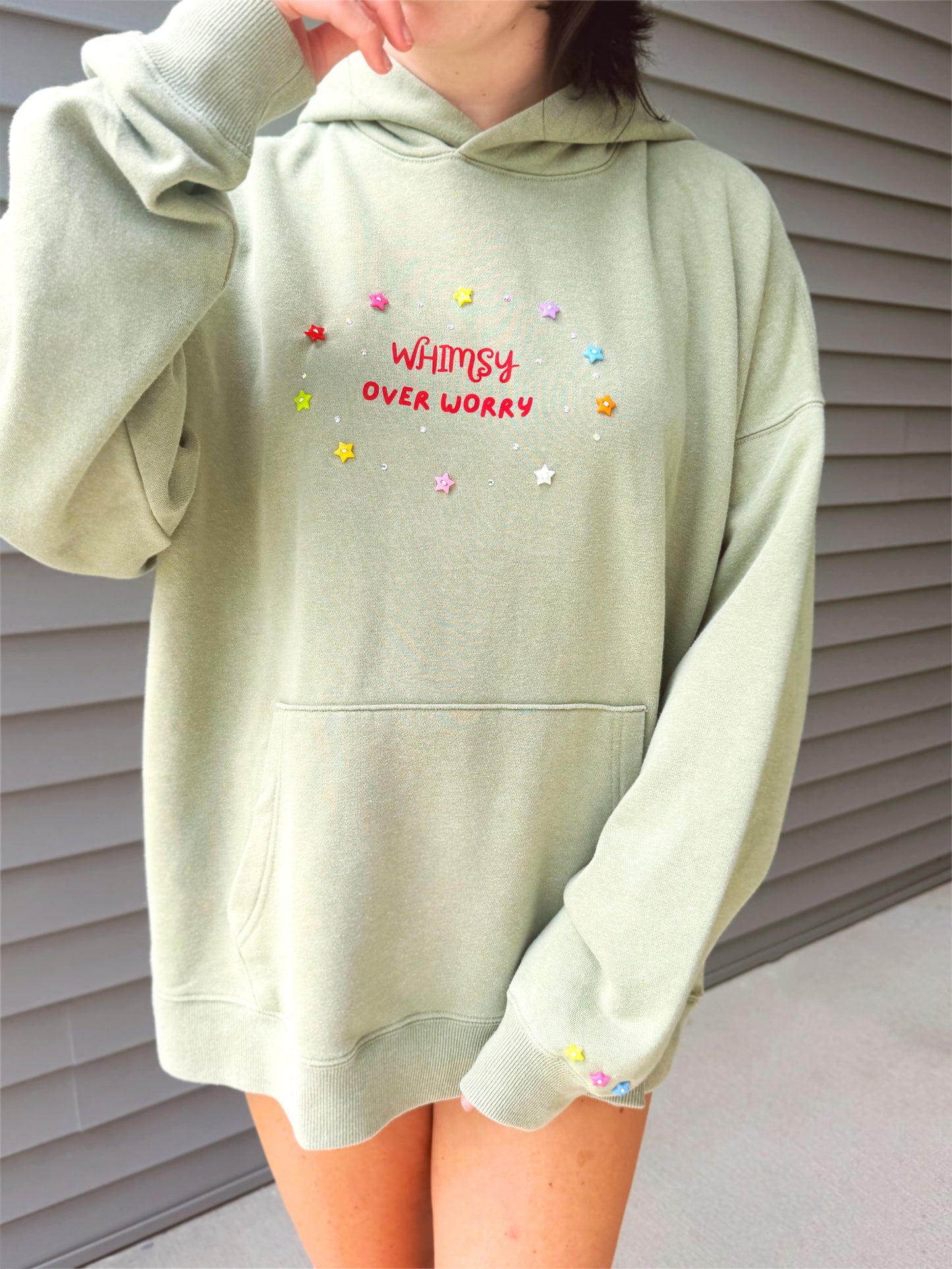 Dusty Green Oversized Whimsy Button Hoodie