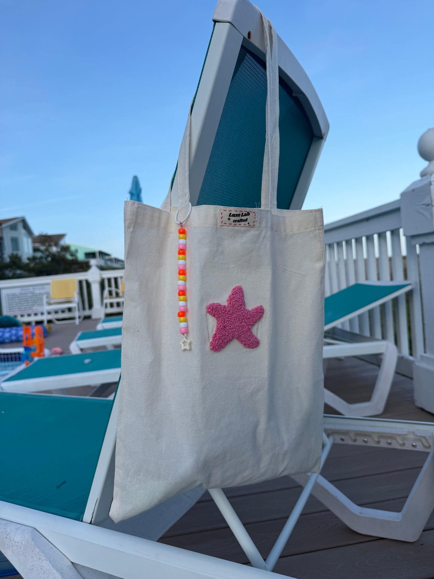 Starfish punch needle tote bag