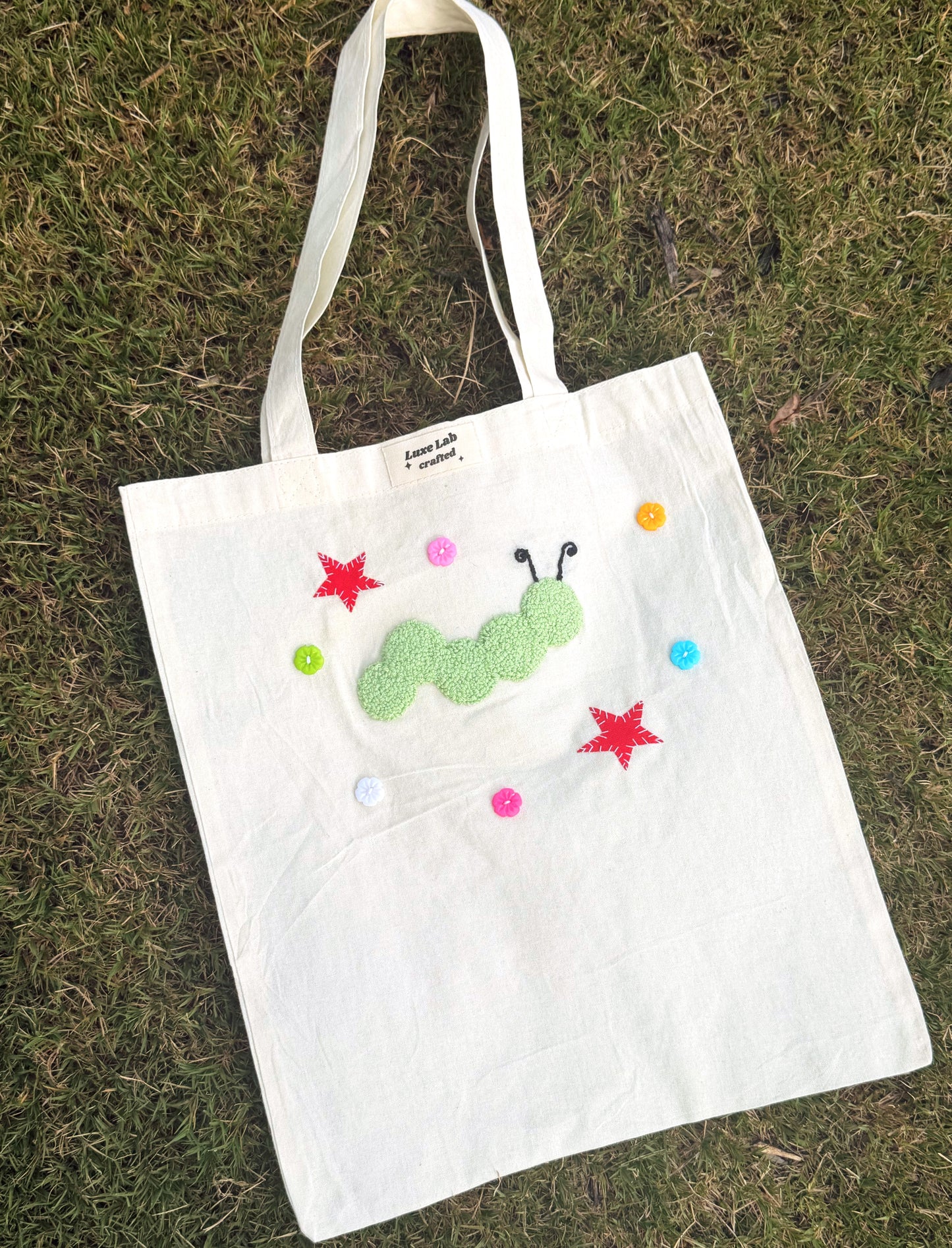 Punch Needle Caterpillar Tote Bag