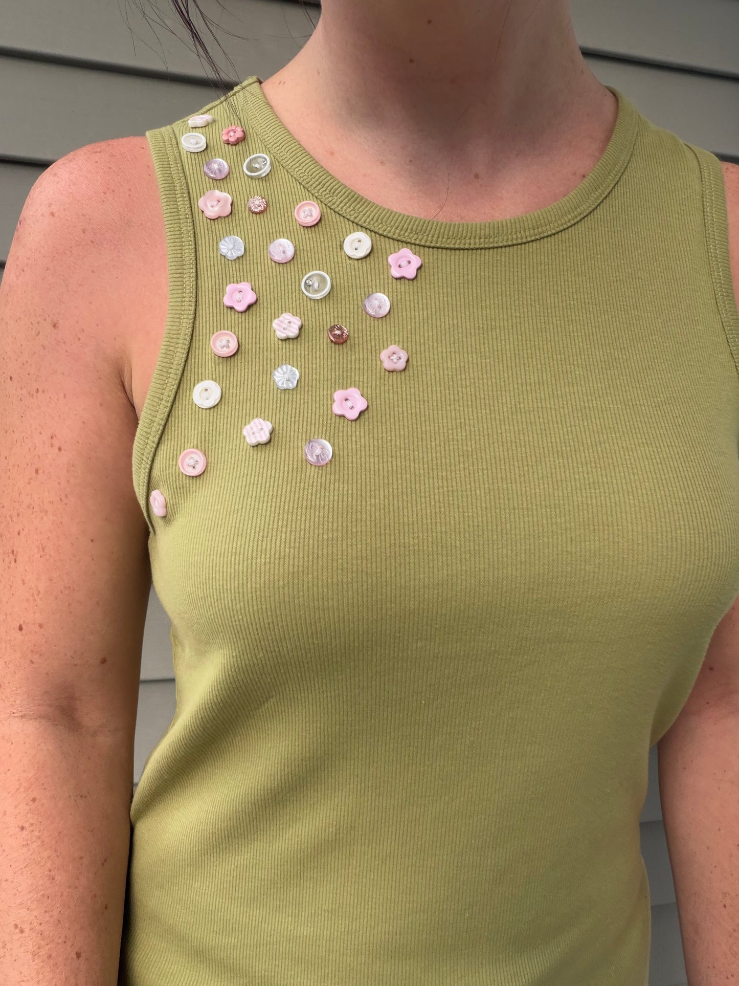Pink Floral Button Tank Top