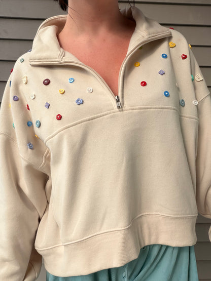 Colored Buttons Collared Pullover