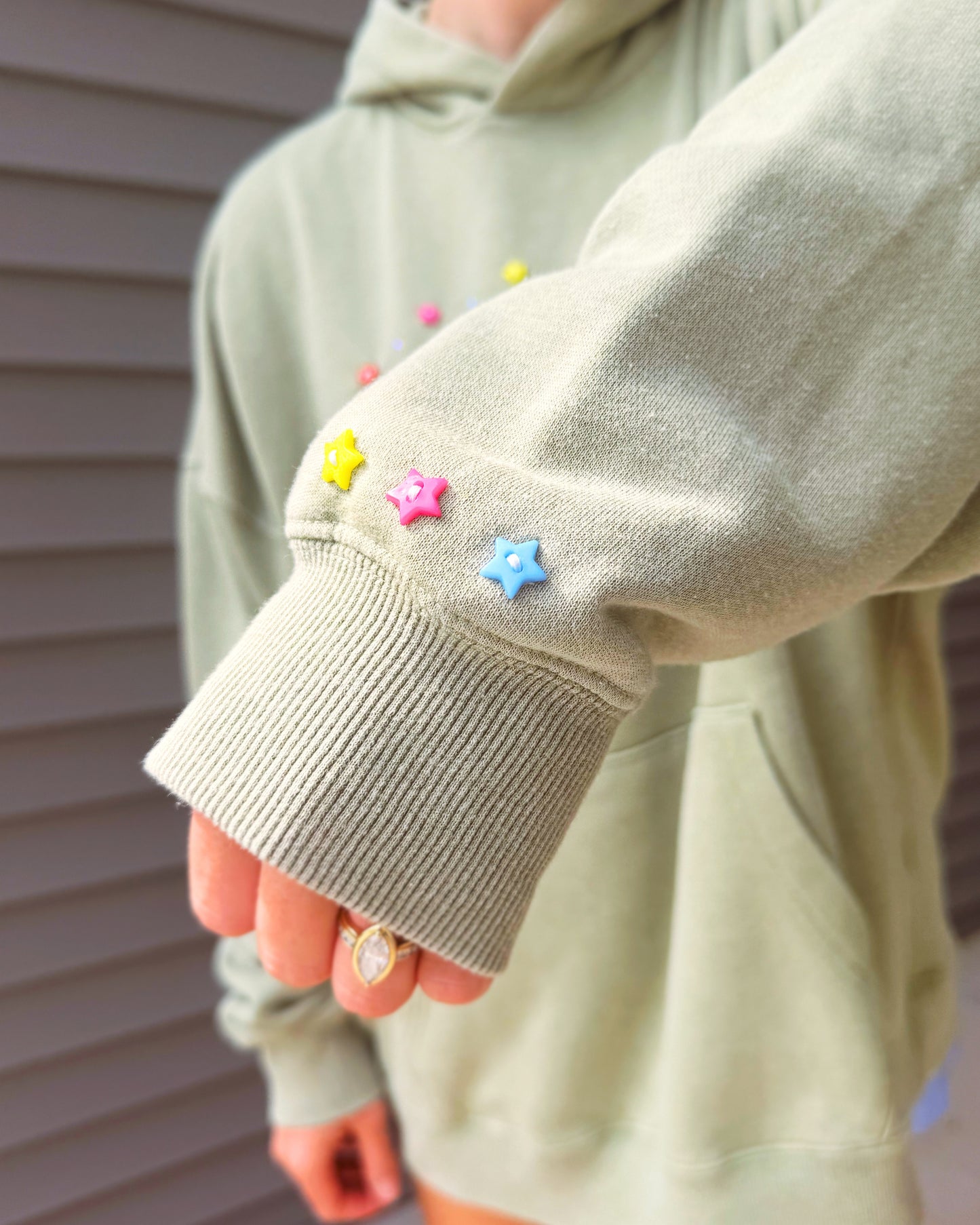 Dusty Green Oversized Whimsy Button Hoodie