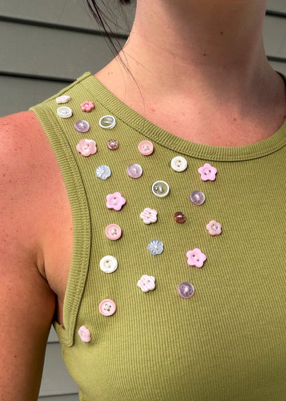 Pink Floral Button Tank Top