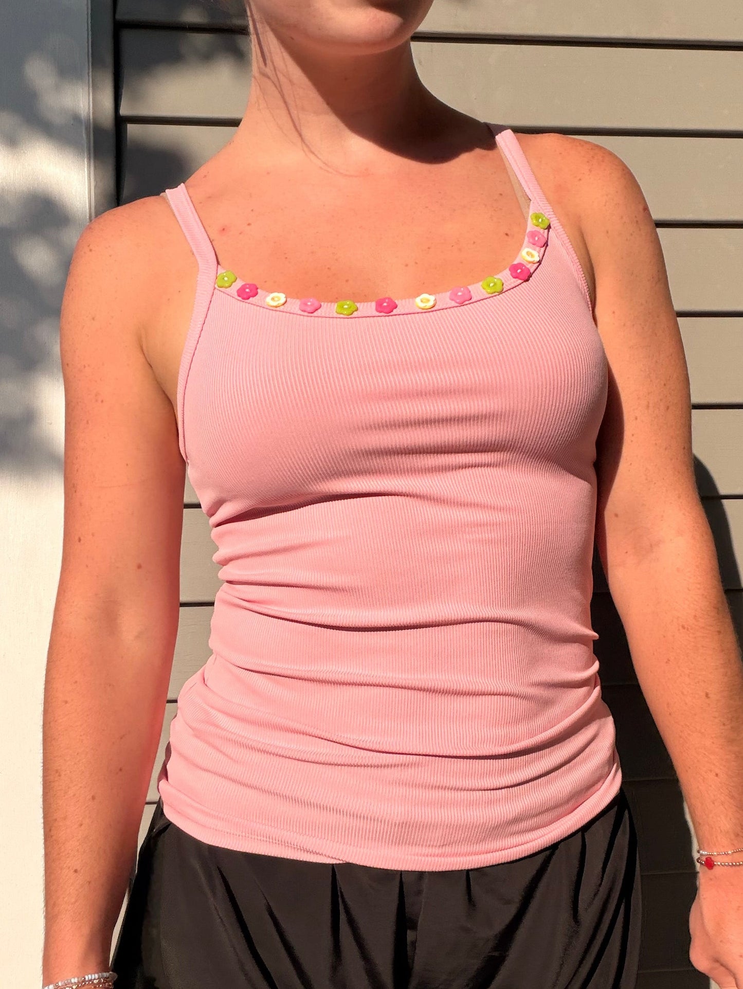 Flower Button Tank Top