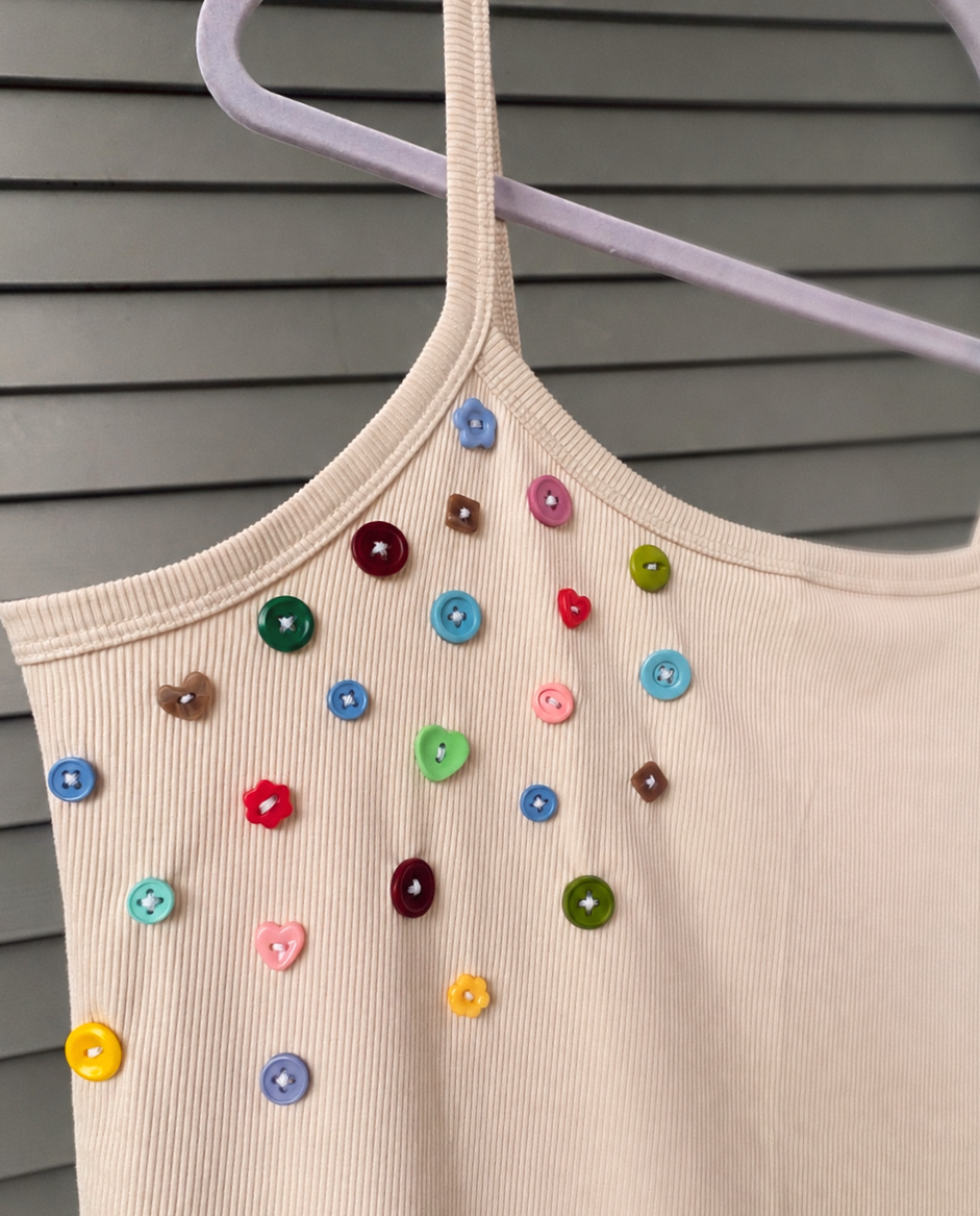 Beige Colorful Buttons Tank