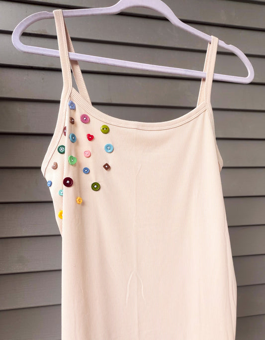 Beige Colorful Buttons Tank