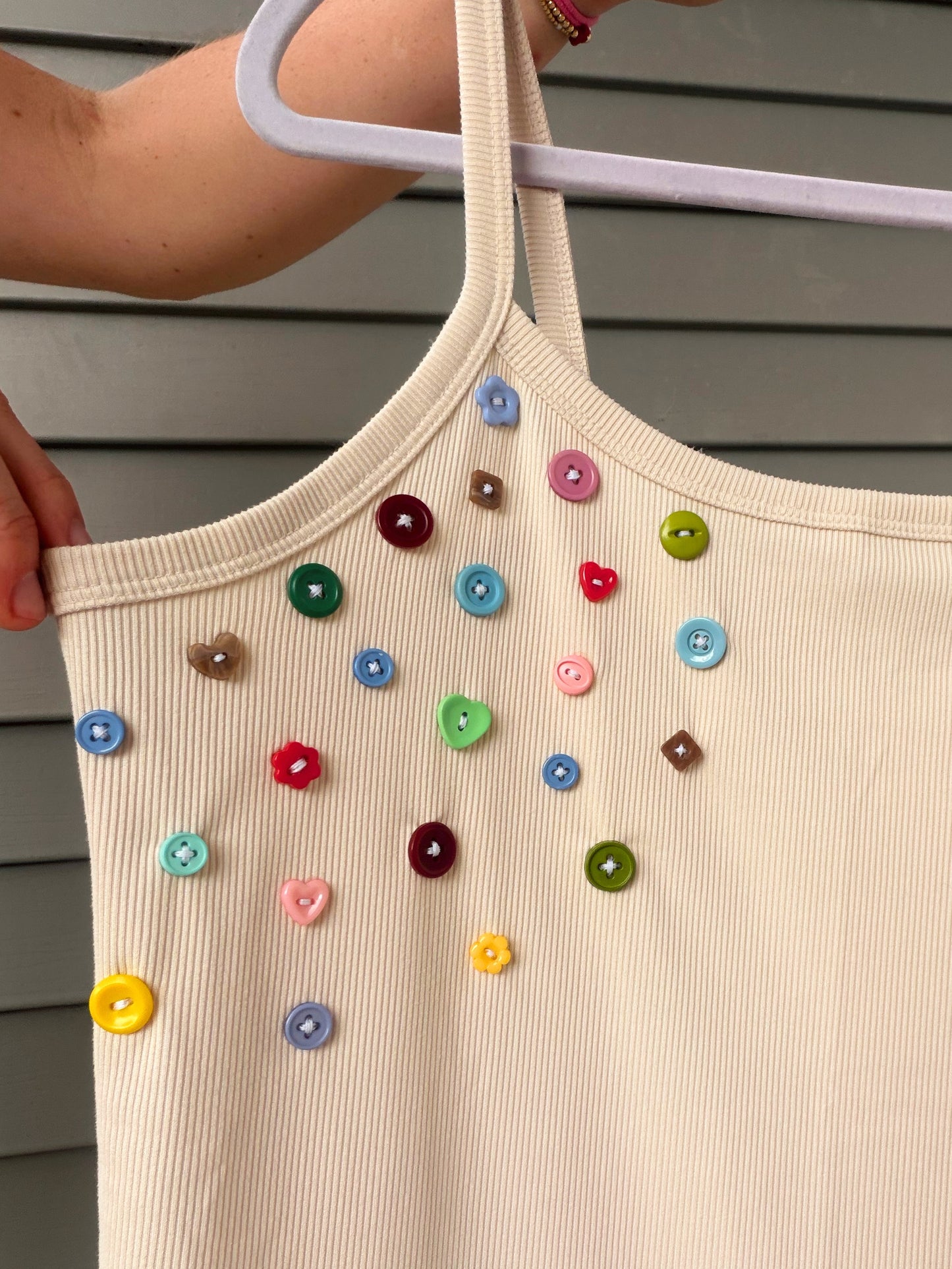 Beige Colorful Buttons Tank