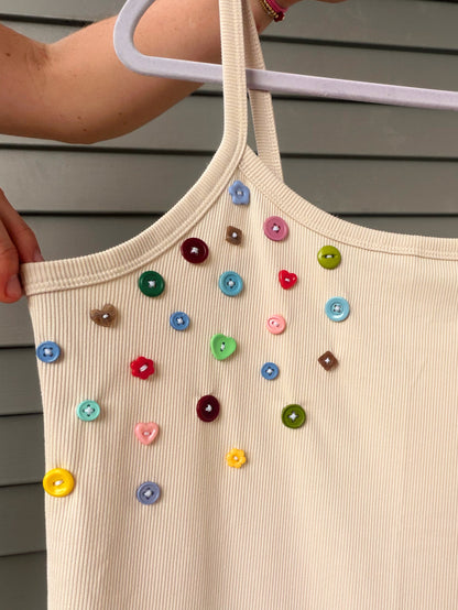 Beige Colorful Buttons Tank
