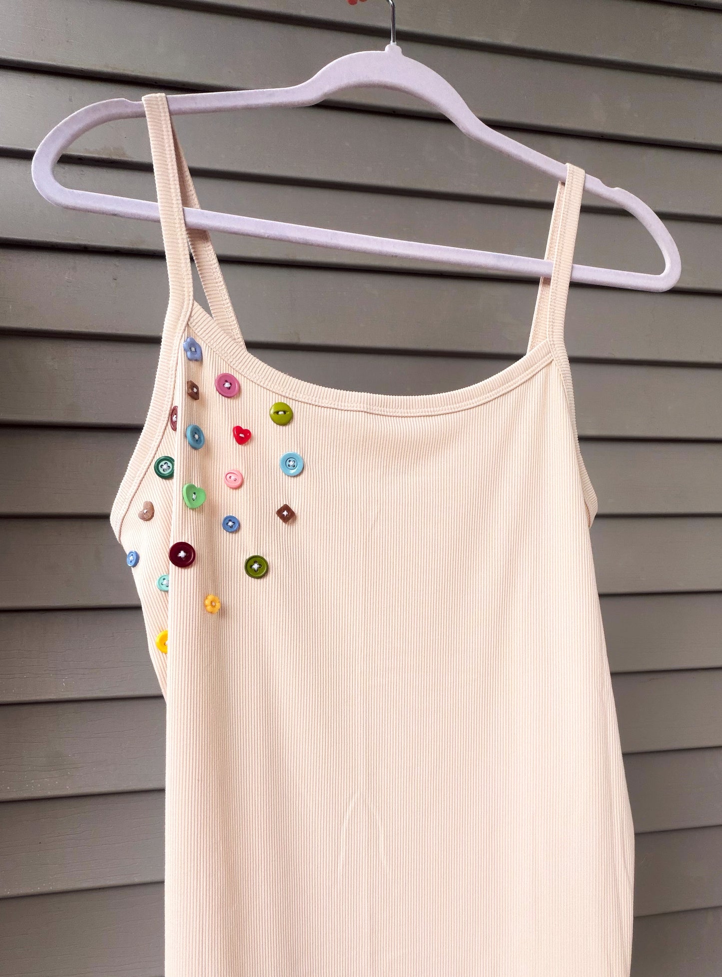 Beige Colorful Buttons Tank