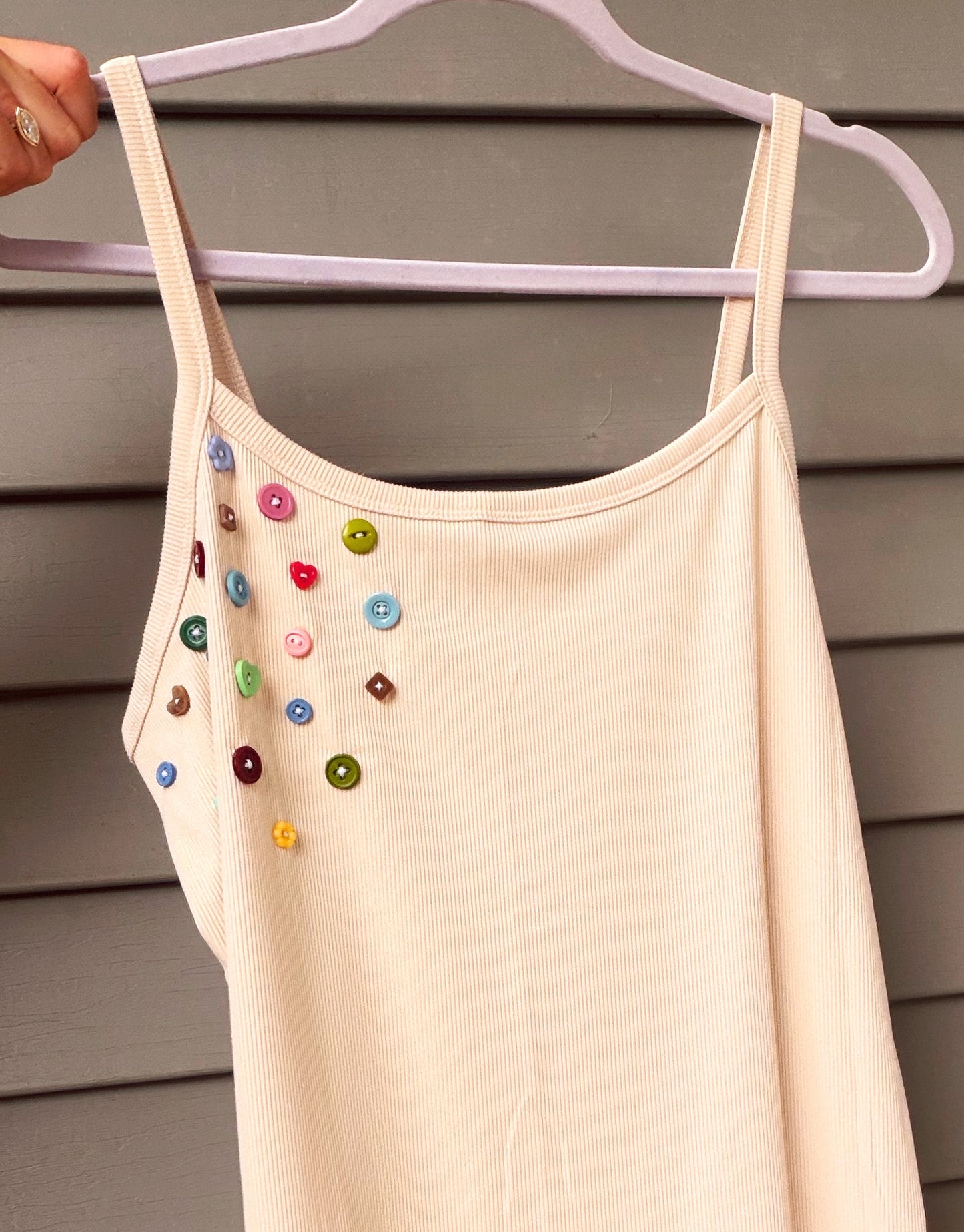 Beige Colorful Buttons Tank