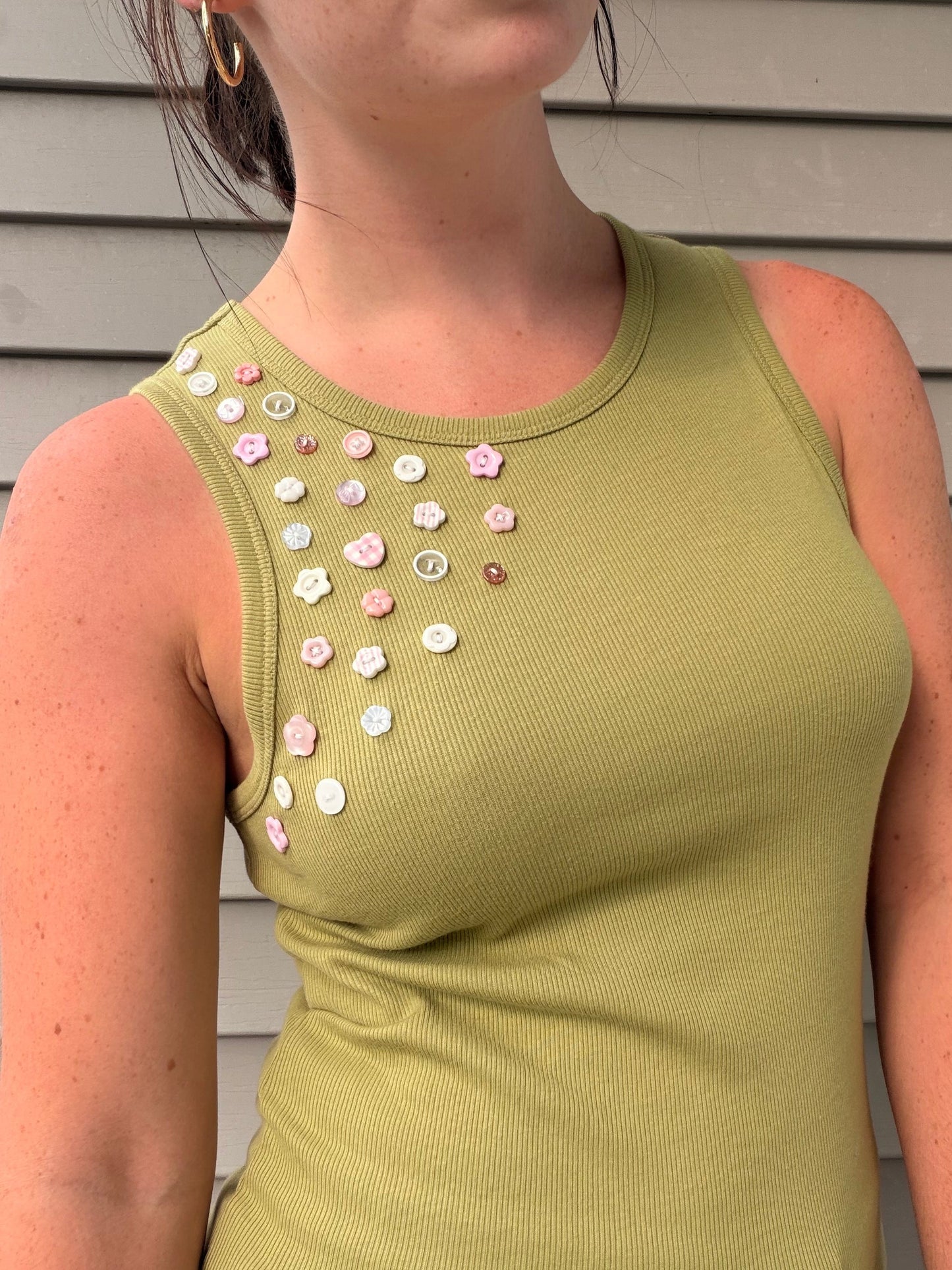 Pink Floral Button Tank Top