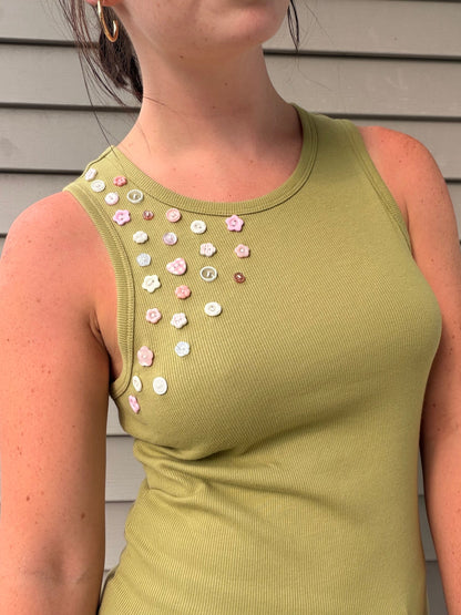Pink Floral Button Tank Top